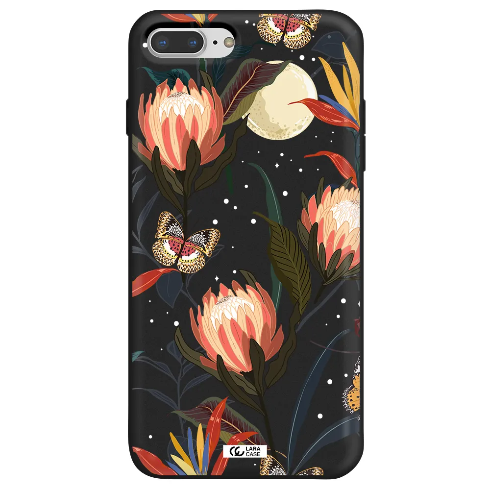 Moon Butterfly Flower Apple iPhone 7 plus Silicone black Case