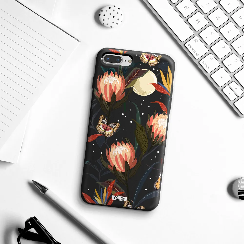 Moon Butterfly Flower Apple iPhone 7 plus Silicone black Case