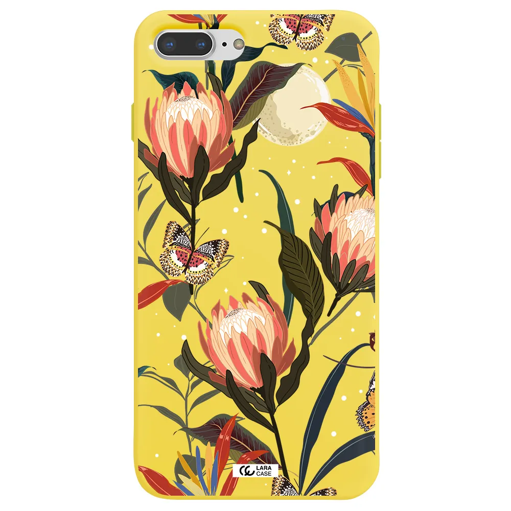 Moon Butterfly Flower Apple iPhone 7 plus Silicone canary yellow Case