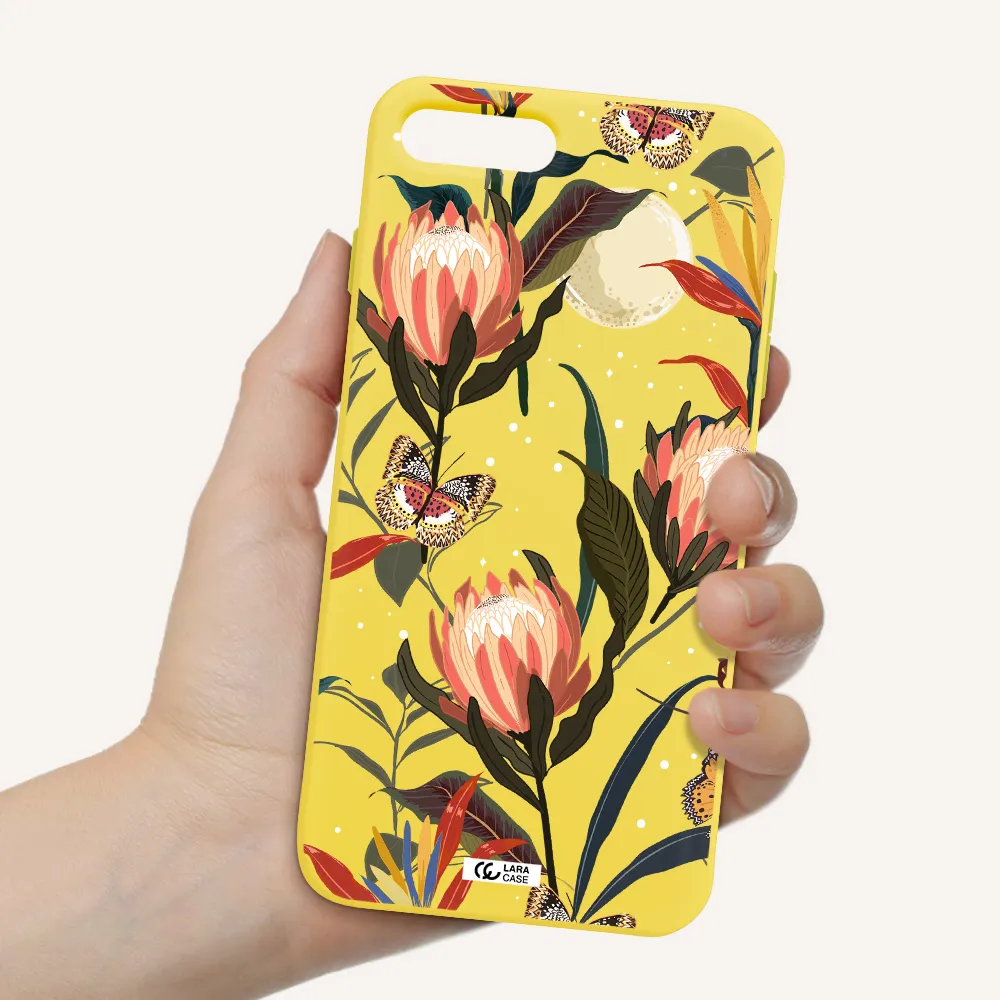 Moon Butterfly Flower Apple iPhone 7 plus Silicone canary yellow Case