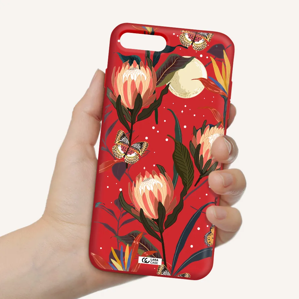 Moon Butterfly Flower Apple iPhone 7 plus Silicone Imperial Red Case