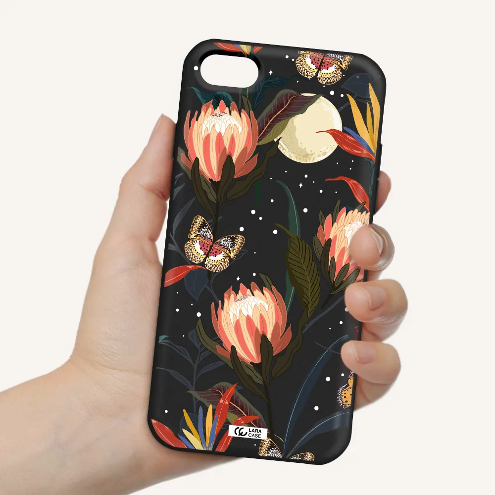 Moon Butterfly Flower Apple iPhone 7 Silicone black Case