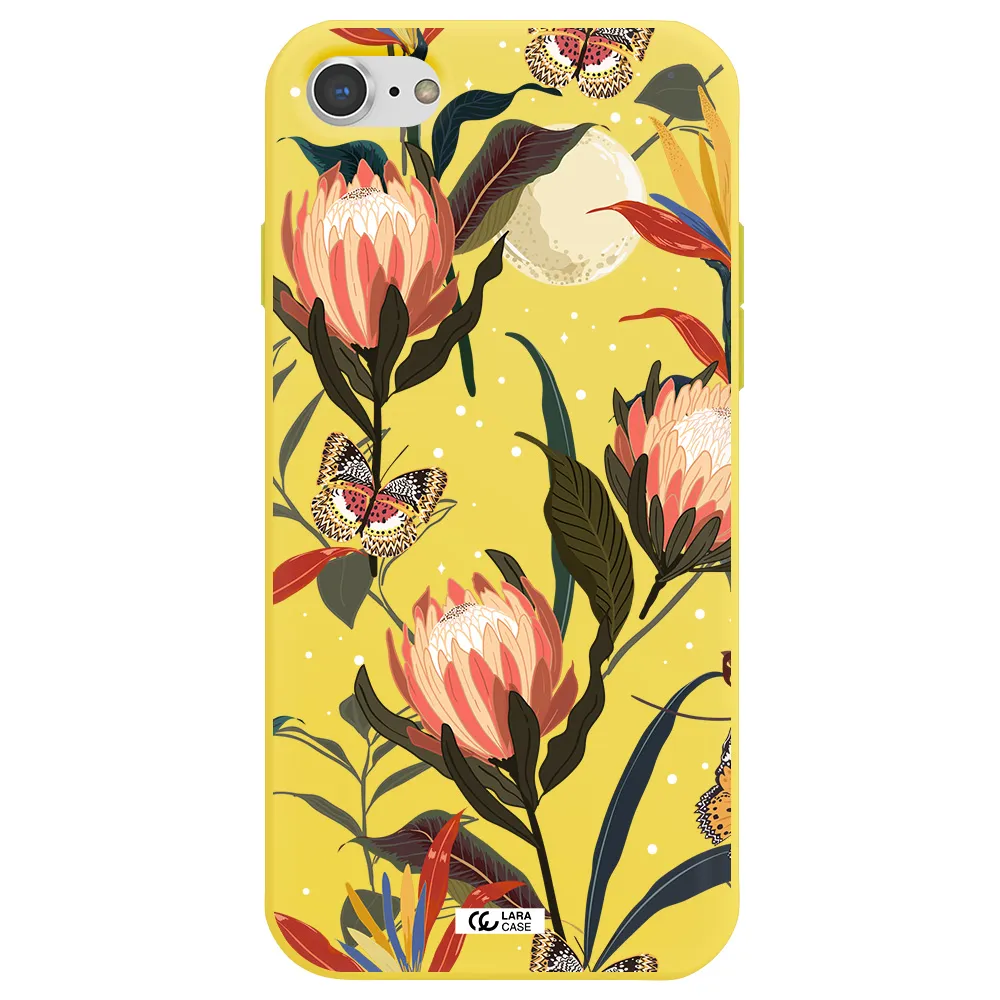 Moon Butterfly Flower Apple iPhone 7 Silicone canary yellow Case