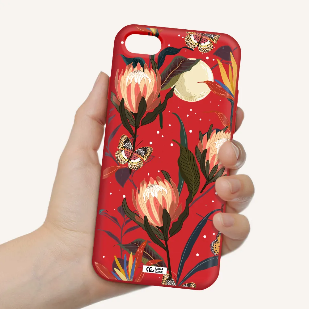 Moon Butterfly Flower Apple iPhone 7 Silicone Imperial Red Case