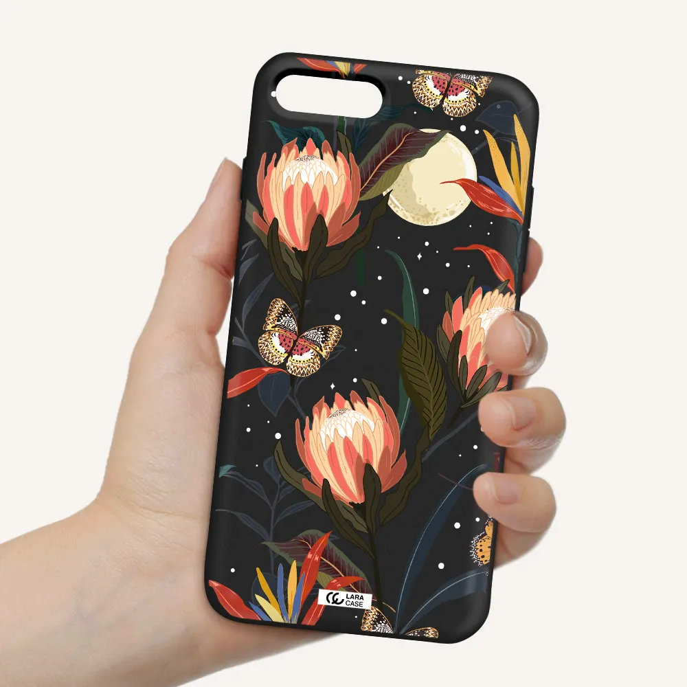 Moon Butterfly Flower Apple iPhone 8 plus Silicone black Case