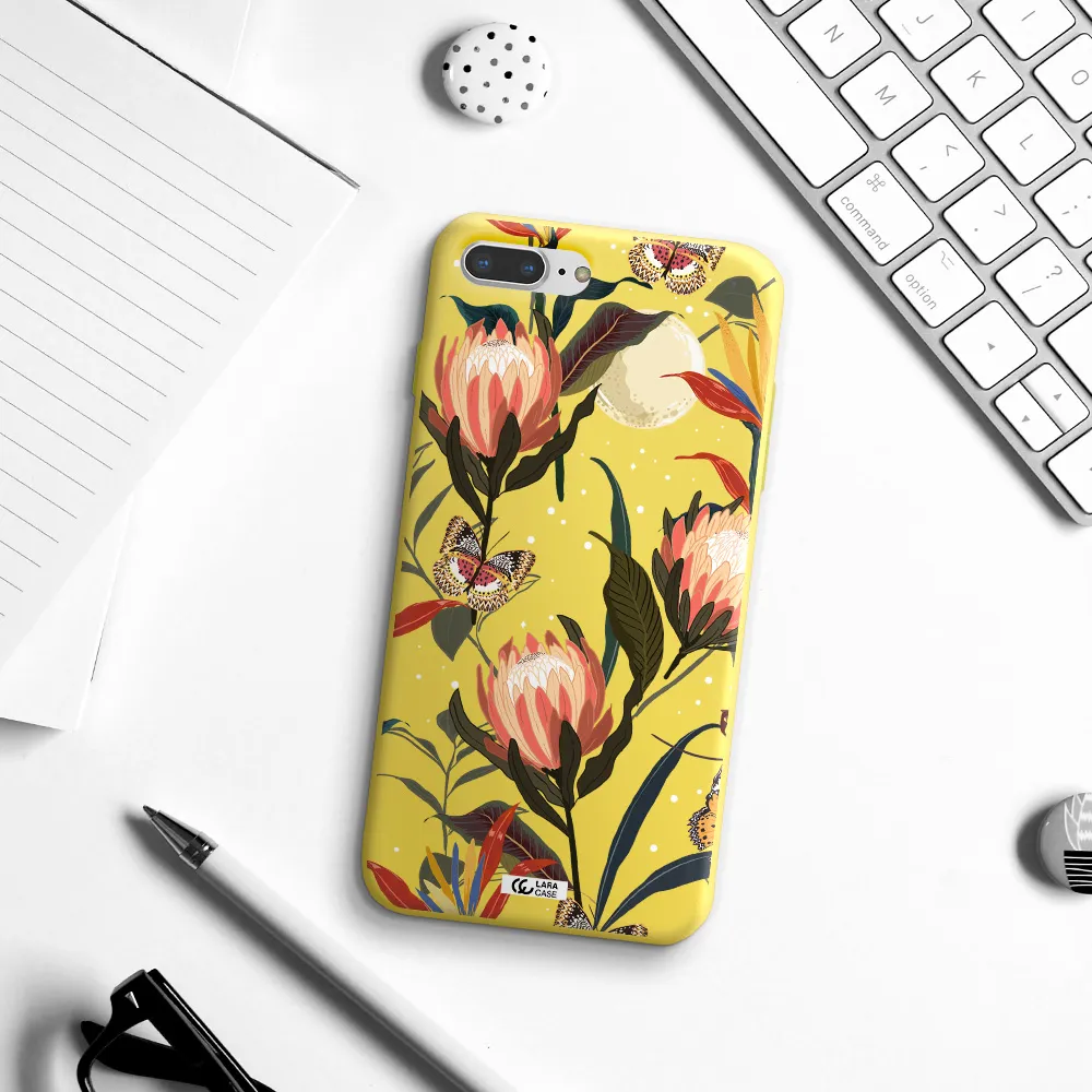 Moon Butterfly Flower Apple iPhone 8 plus Silicone canary yellow Case
