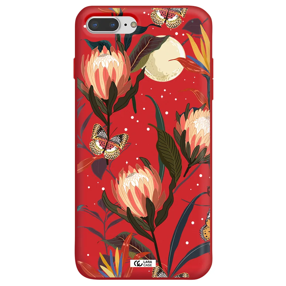Moon Butterfly Flower Apple iPhone 8 plus Silicone Imperial Red Case