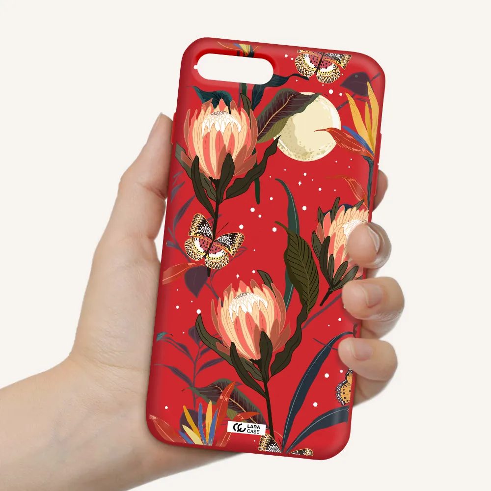 Moon Butterfly Flower Apple iPhone 8 plus Silicone Imperial Red Case