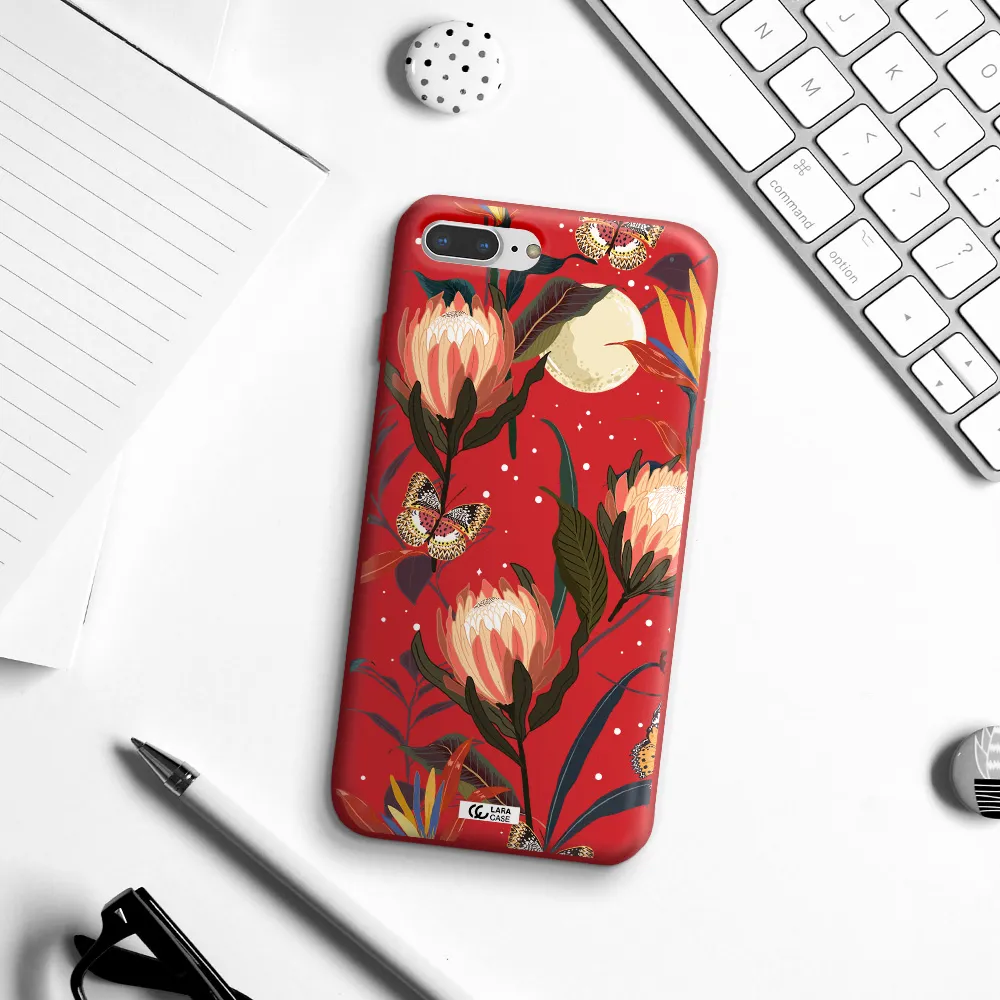 Moon Butterfly Flower Apple iPhone 8 plus Silicone Imperial Red Case