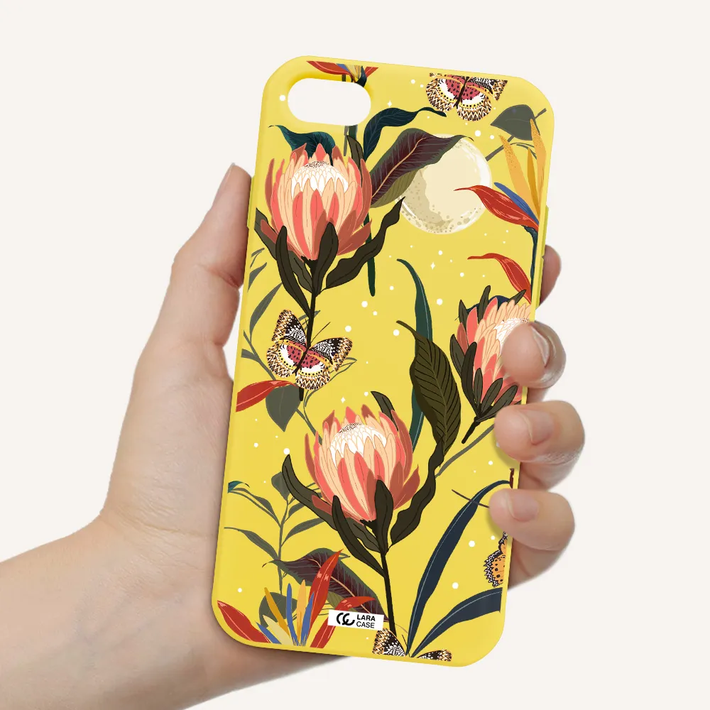 Moon Butterfly Flower Apple iPhone 8 Silicone canary yellow Case