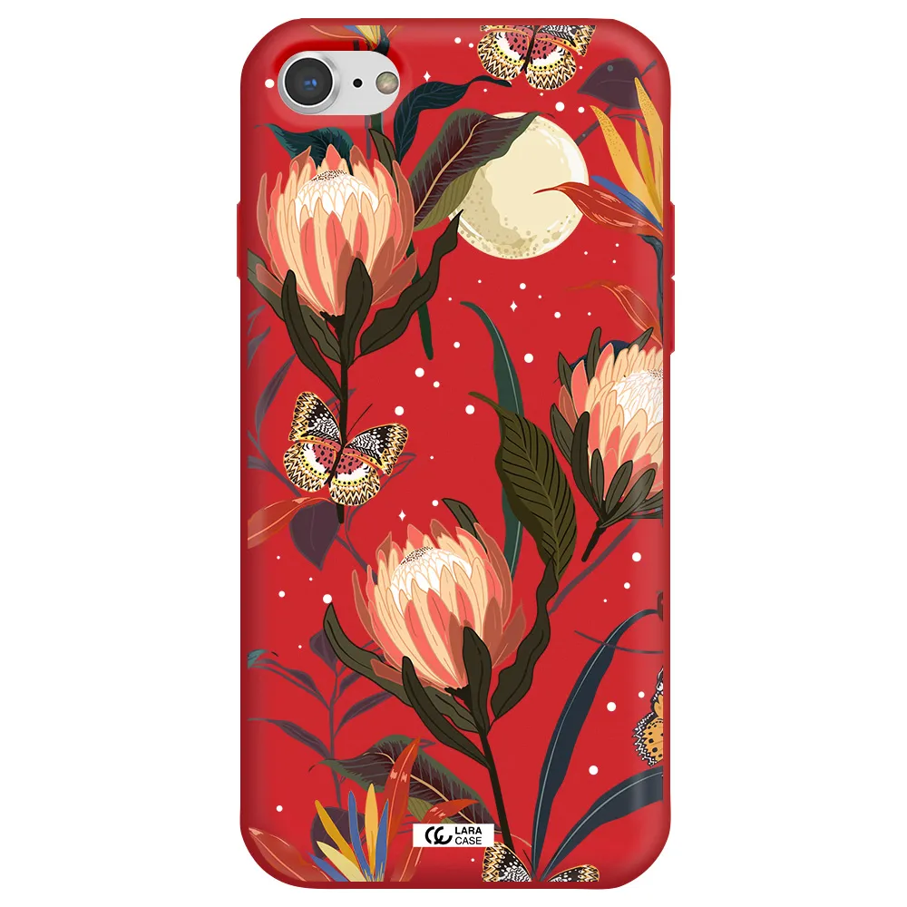 Moon Butterfly Flower Apple iPhone 8 Silicone Imperial Red Case