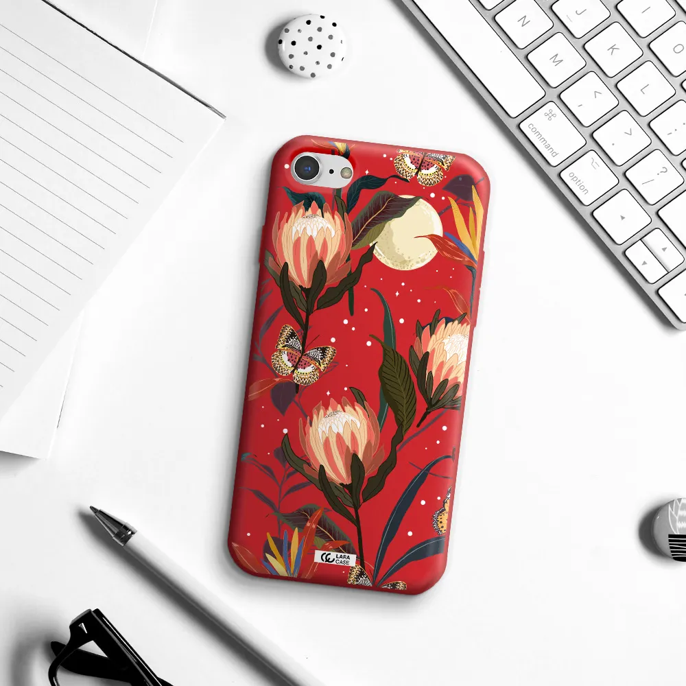Moon Butterfly Flower Apple iPhone 8 Silicone Imperial Red Case
