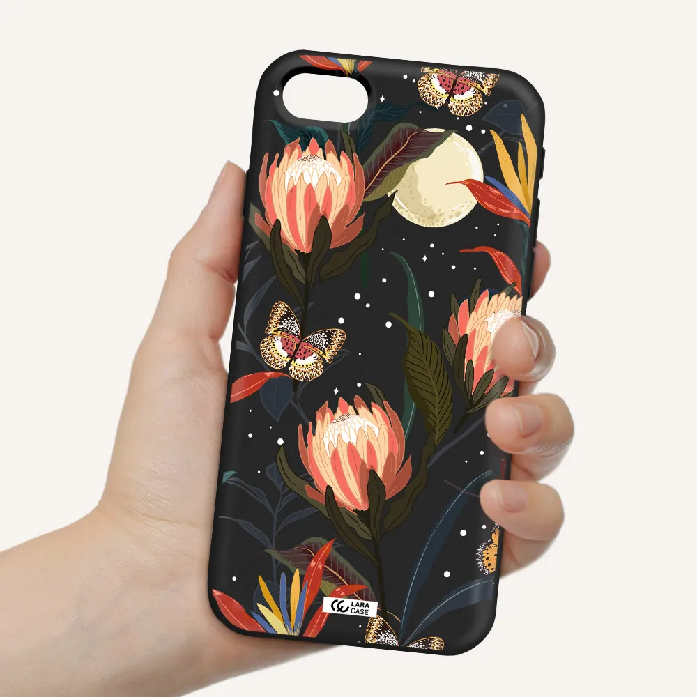 Moon Butterfly Flower Apple iPhone se 2020 Silicone black Case