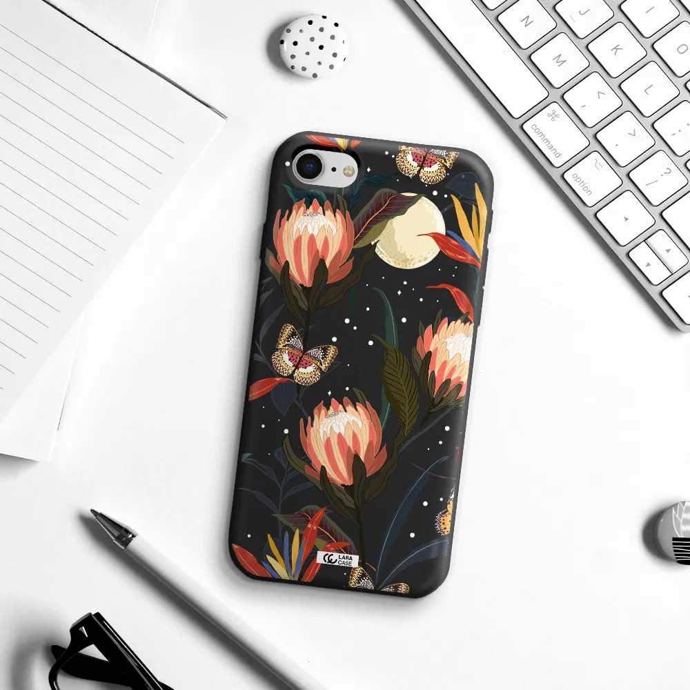 Moon Butterfly Flower Apple iPhone se 2020 Silicone black Case