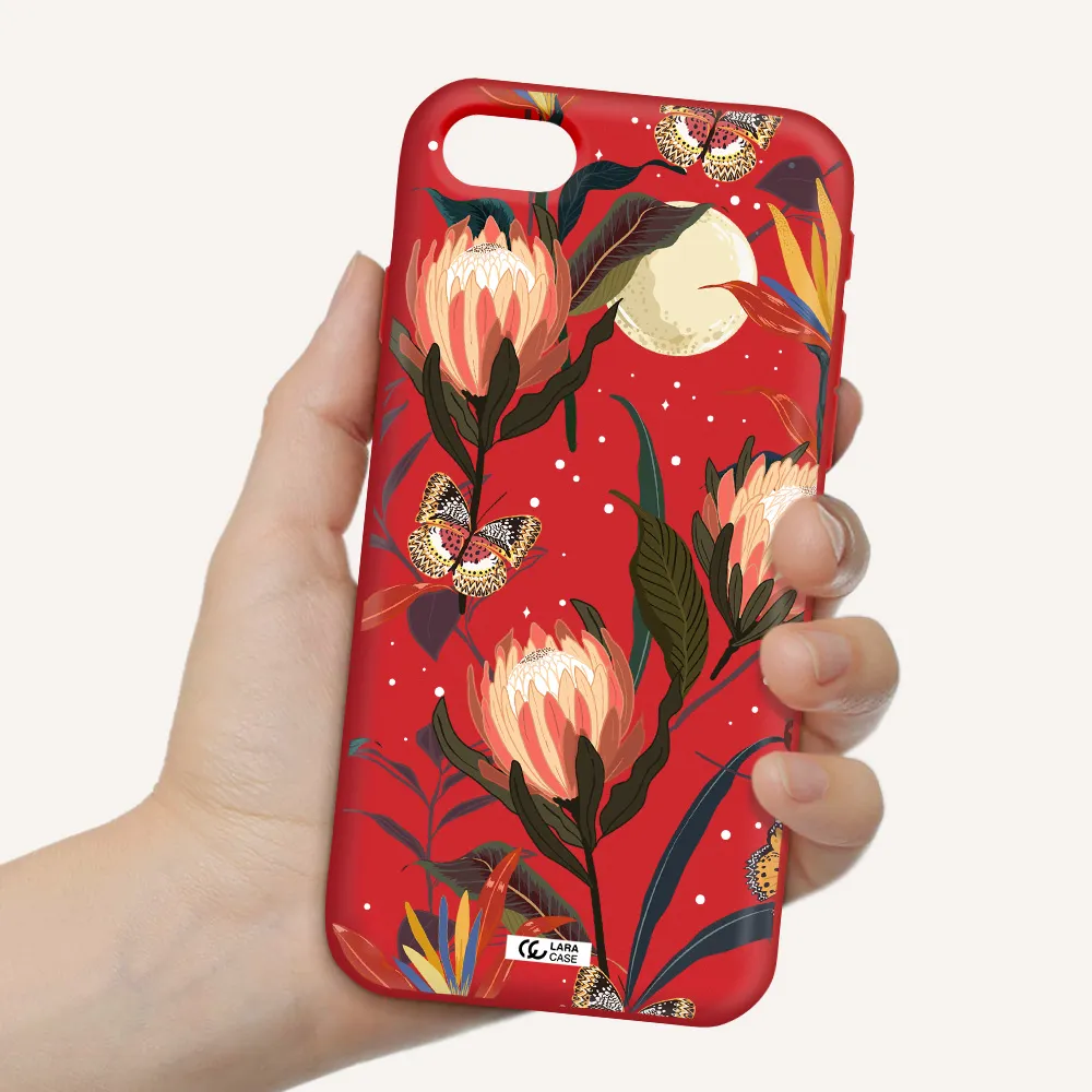 Moon Butterfly Flower Apple iPhone se 2020 Silicone Imperial Red Case