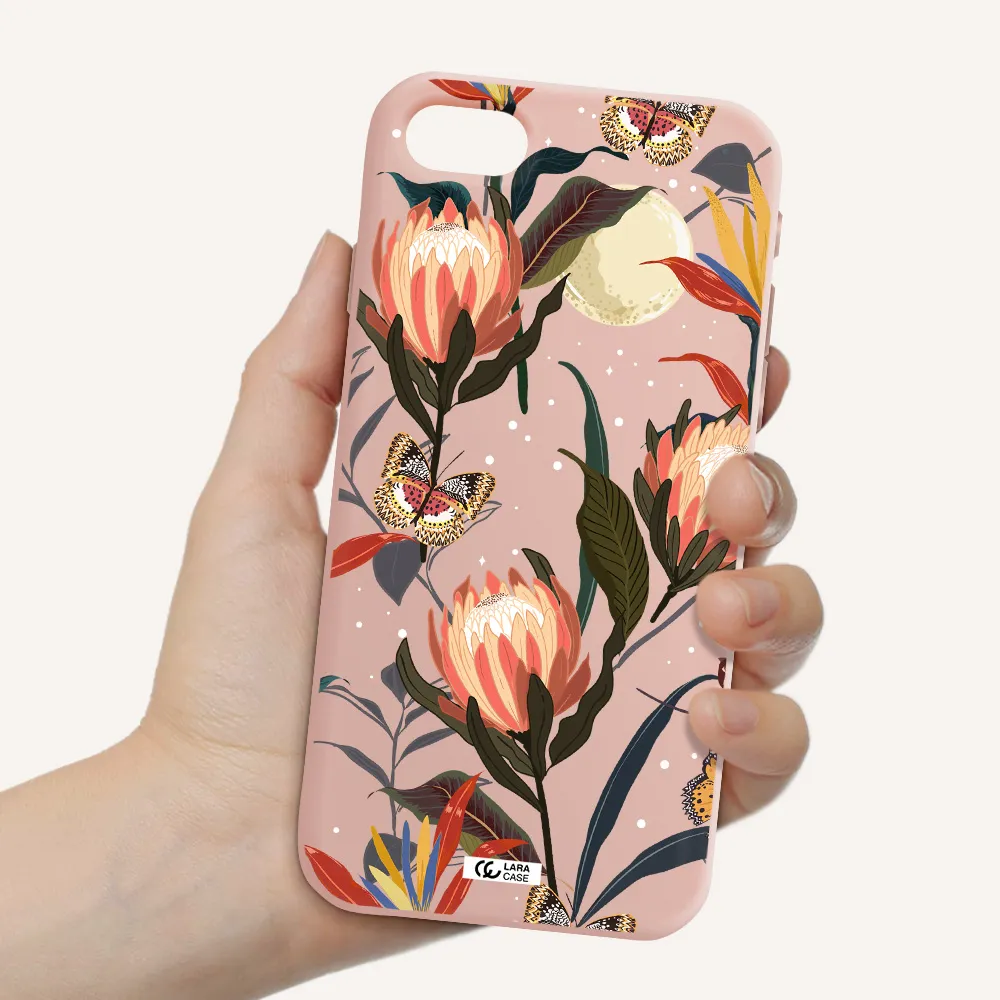 Moon Butterfly Flower Apple iPhone se 2020 Silicone pastel pink Case