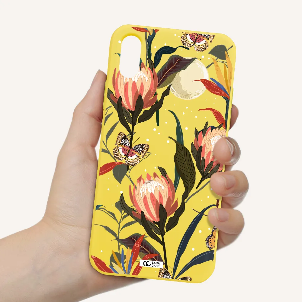 Moon Butterfly Flower Apple iPhone X Silicone canary yellow Case