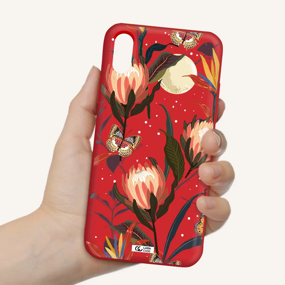 Moon Butterfly Flower Apple iPhone X Silicone Imperial Red Case
