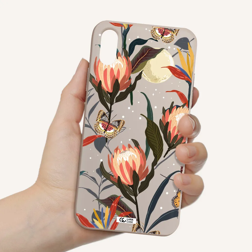 Moon Butterfly Flower Apple iPhone X Silicone Stone Case