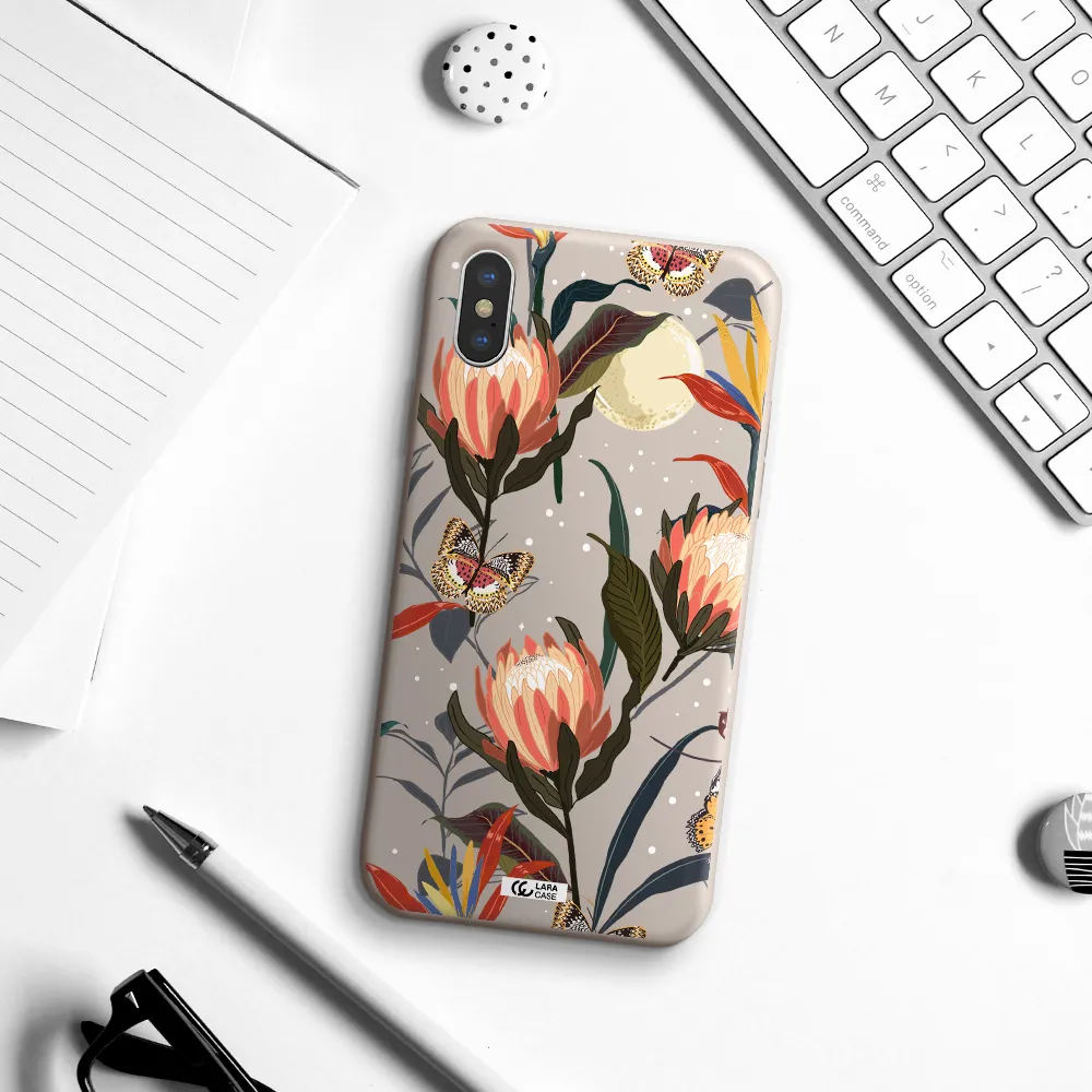 Moon Butterfly Flower Apple iPhone X Silicone Stone Case