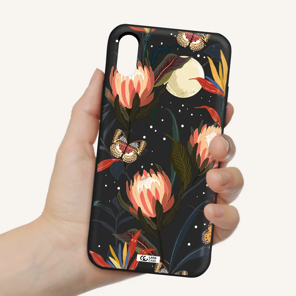 Moon Butterfly Flower Apple iPhone XS Silicone black Case
