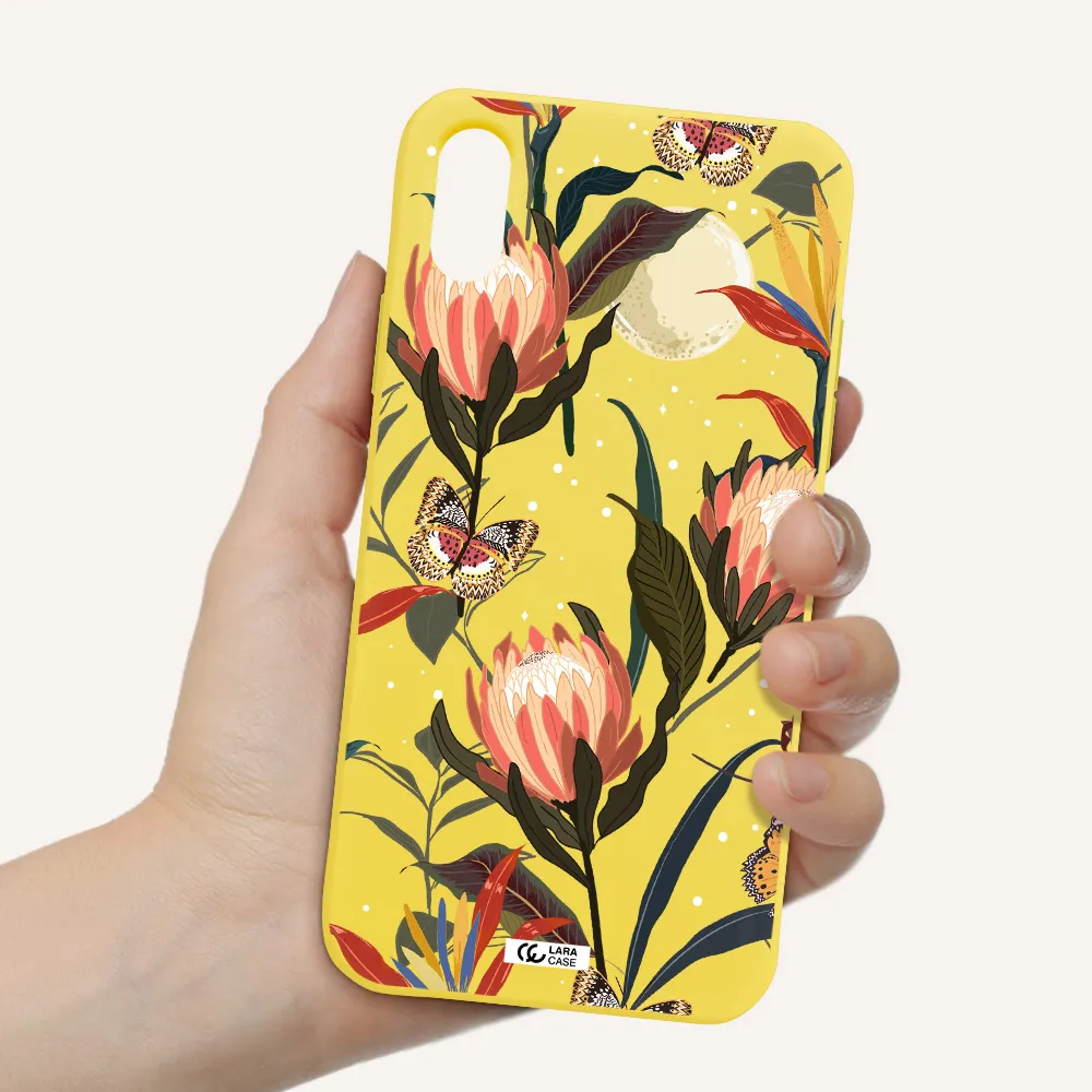 Moon Butterfly Flower Apple iPhone XS Silicone canary yellow Case