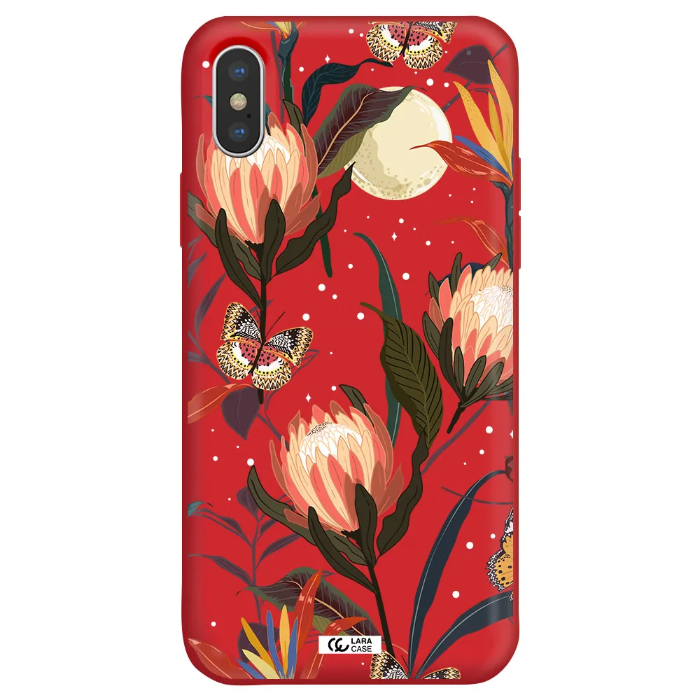 Moon Butterfly Flower Apple iPhone XS Silicone Imperial Red Case