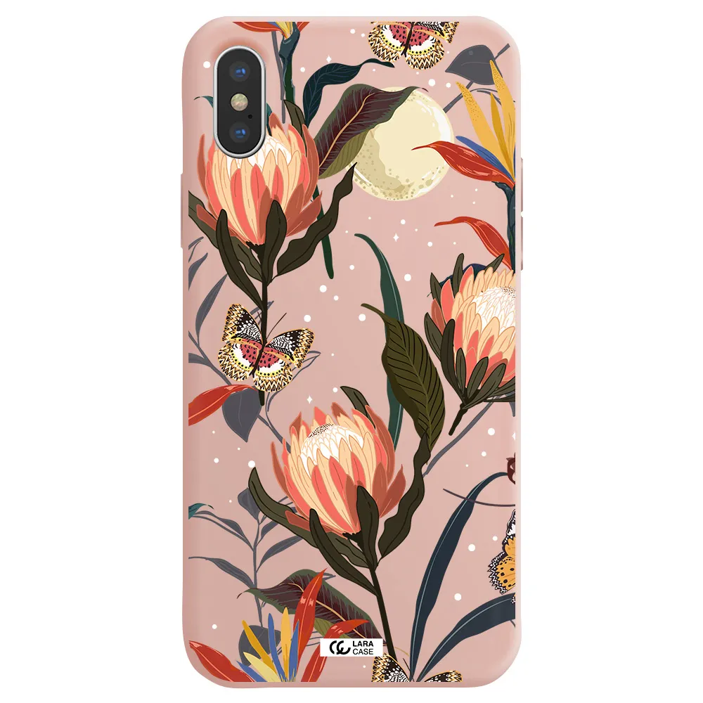Moon Butterfly Flower Apple iPhone XS Silicone pastel pink Case