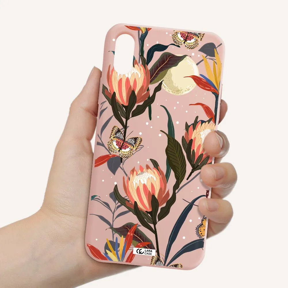 Moon Butterfly Flower Apple iPhone XS Silicone pastel pink Case