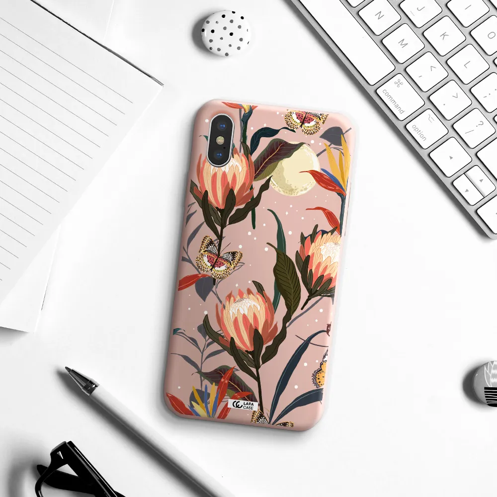 Moon Butterfly Flower Apple iPhone XS Silicone pastel pink Case
