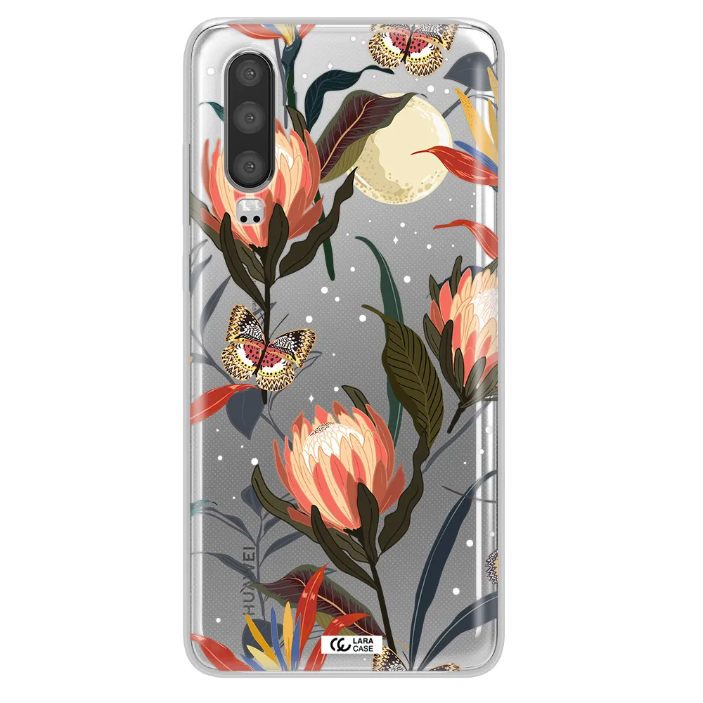 Moon Butterfly Flower Huawei P30 Clear TPU Case
