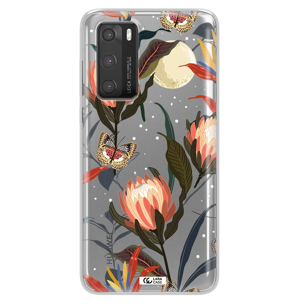 Moon Butterfly Flower Huawei P40 Clear TPU Case