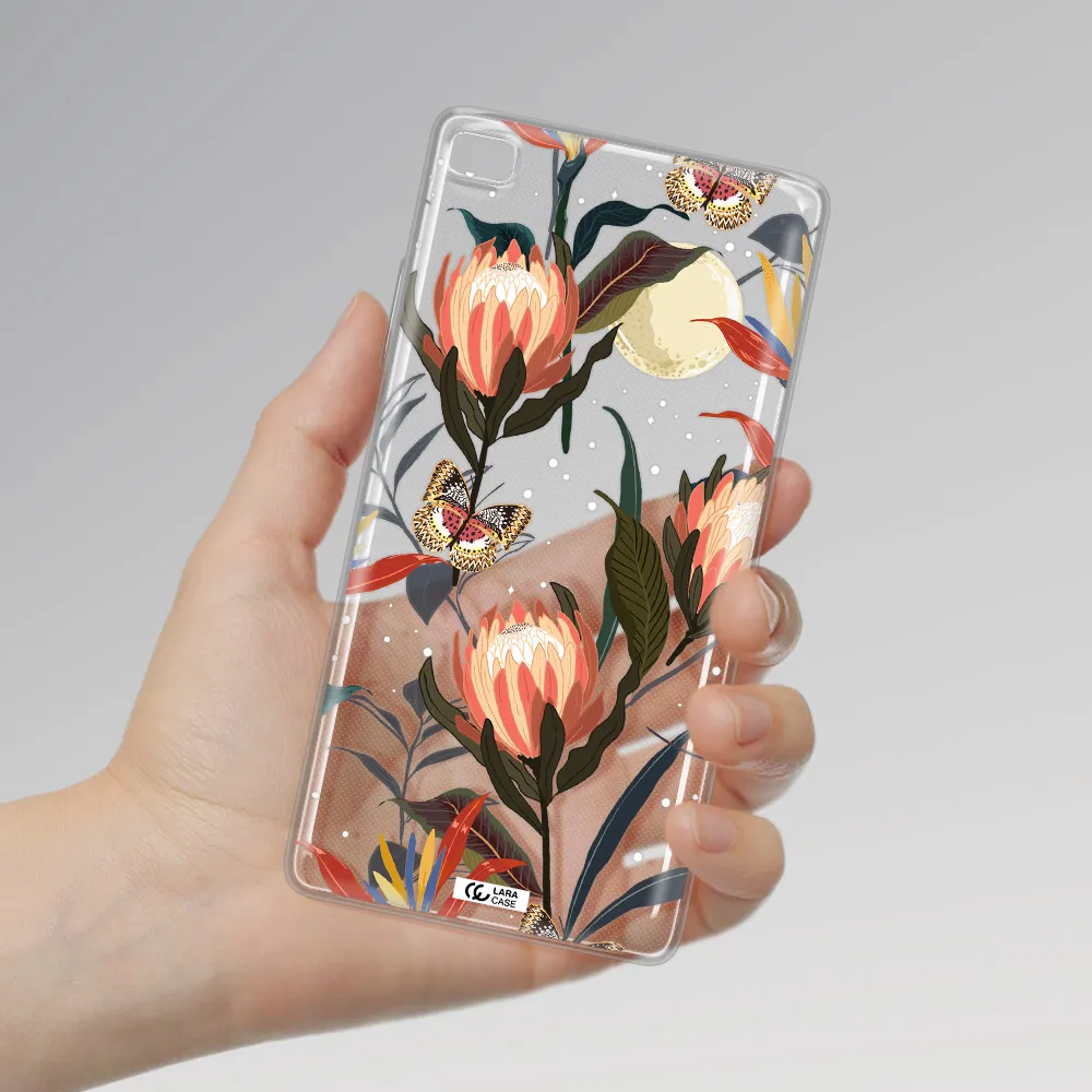 Moon Butterfly Flower Huawei P8 Clear TPU Case
