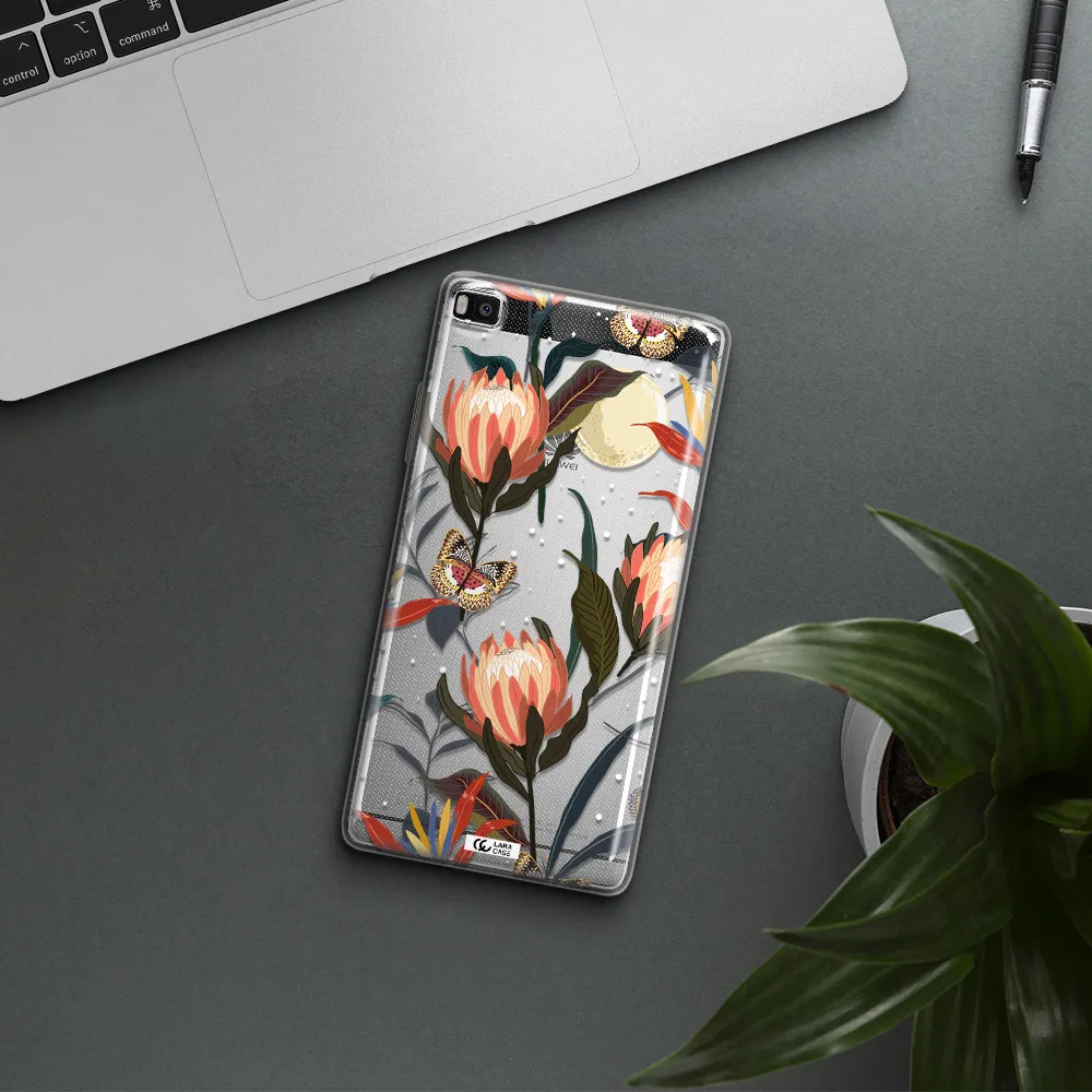 Moon Butterfly Flower Huawei P8 Clear TPU Case