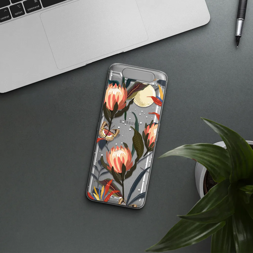Moon Butterfly Flower Samsung A80 Clear TPU Case
