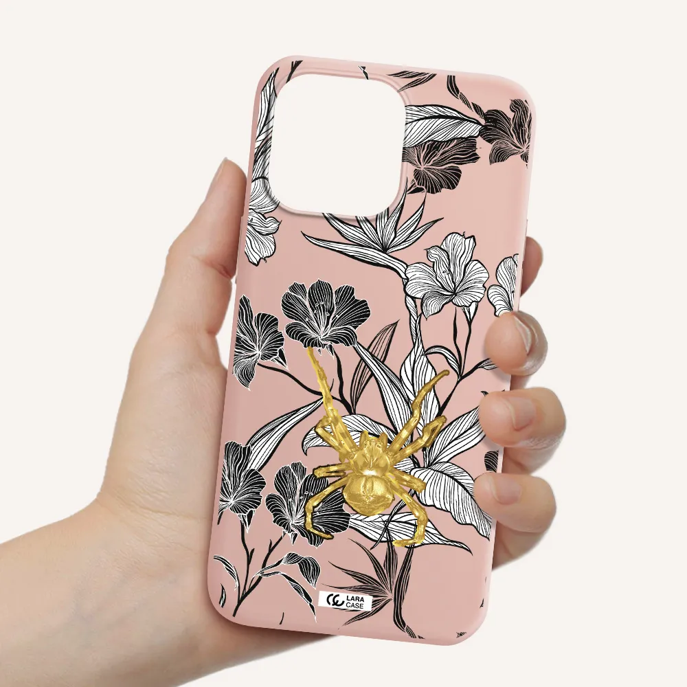 Golden Spider Apple iPhone 14 pro Silicone pastel pink Case