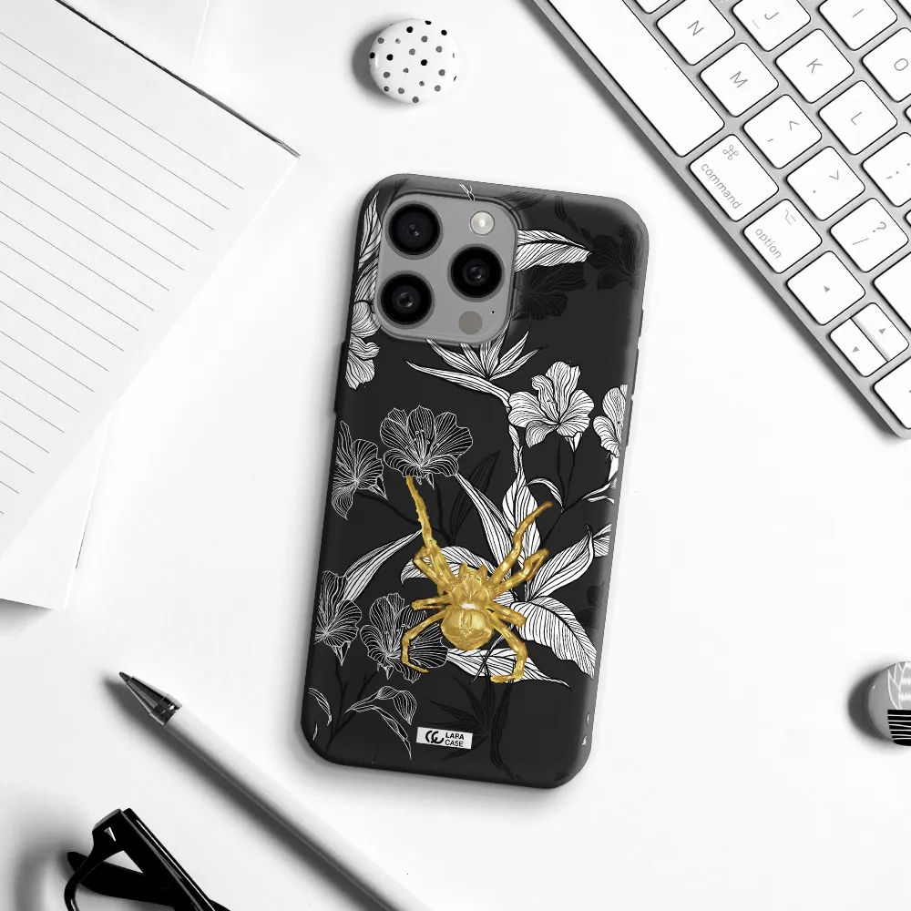 Golden Spider Apple Iphone 15 Pro max Silicone black Case
