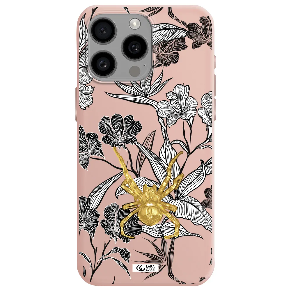 Golden Spider Apple Iphone 15 Pro max Silicone pastel pink Case