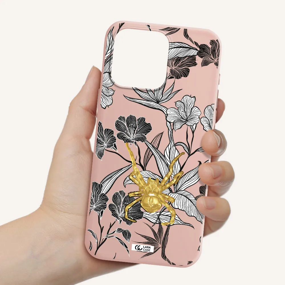 Golden Spider Apple Iphone 15 Pro max Silicone pastel pink Case