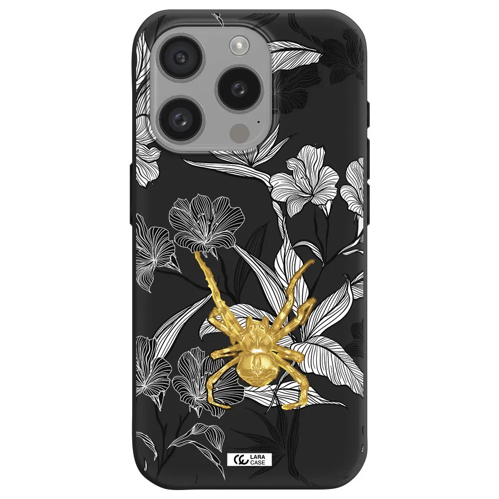 Golden Spider Apple Iphone 15 Pro Silicone Black Case