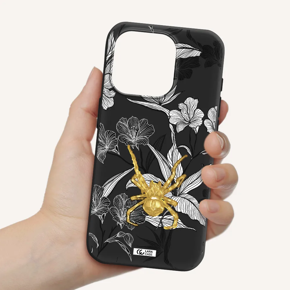 Golden Spider Apple Iphone 15 Pro Silicone Black Case