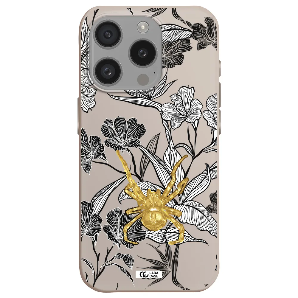 Golden Spider Apple Iphone 15 Pro Silicone Stone Case