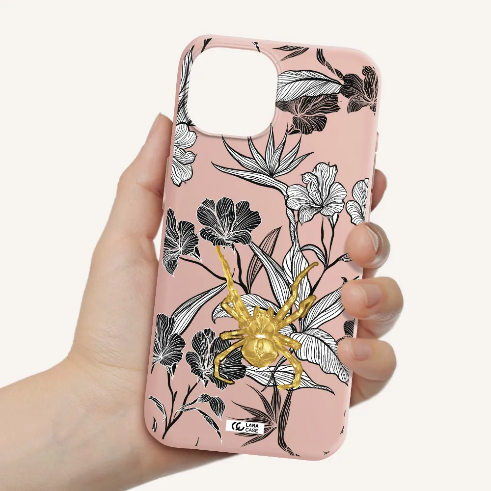 Golden Spider Apple Iphone 15 Silicone Pastel Pink Case