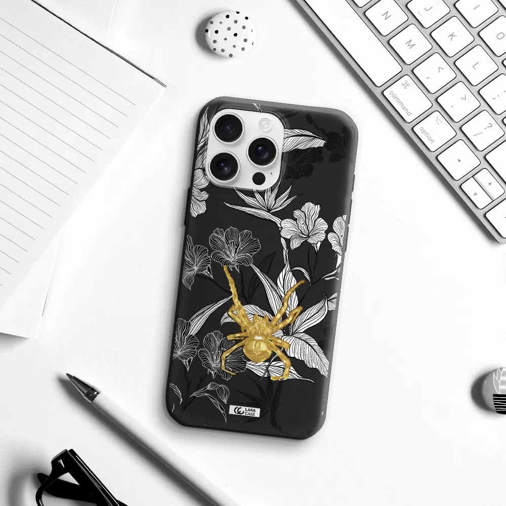 Golden Spider Apple Iphone 16 Pro Max Silicone Black Case