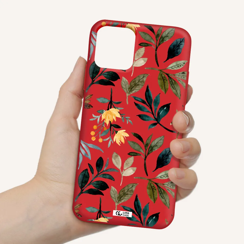 Fall Flowers Apple iPhone 11 pro Silicone Imperial Red Case