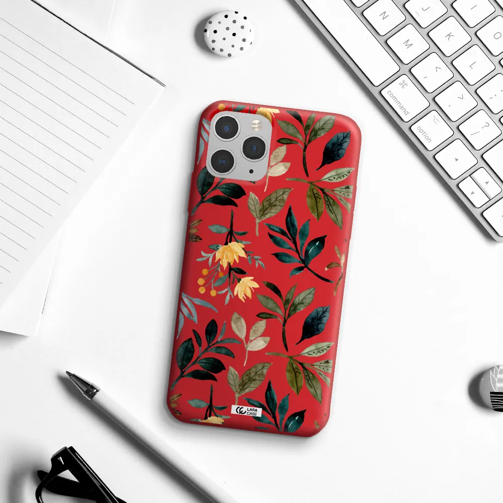 Fall Flowers Apple iPhone 11 pro Silicone Imperial Red Case