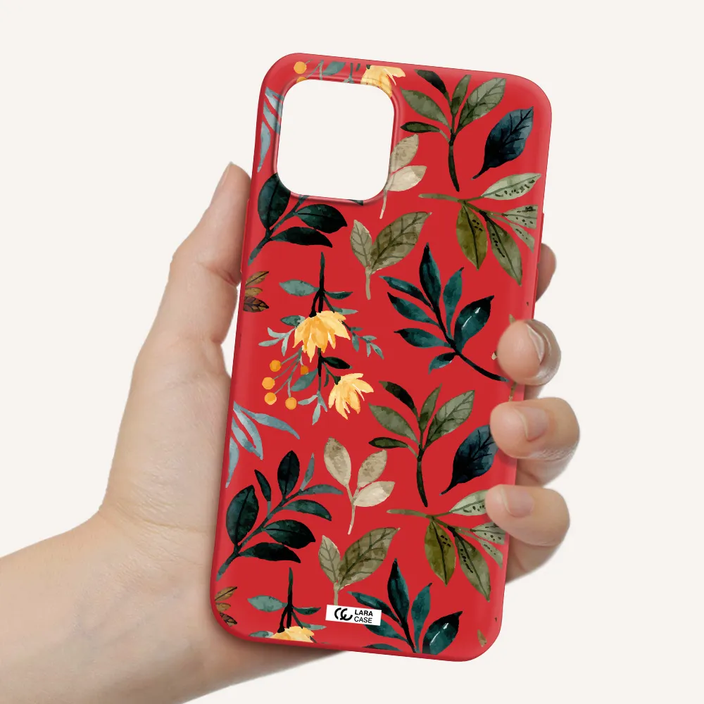 Fall Flowers Apple iPhone 12 mini Silicone Imperial Red Case