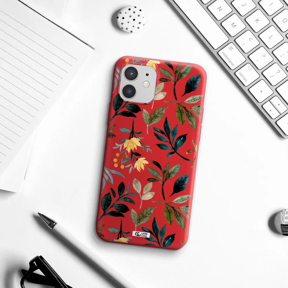 Fall Flowers Apple iPhone 12 mini Silicone Imperial Red Case