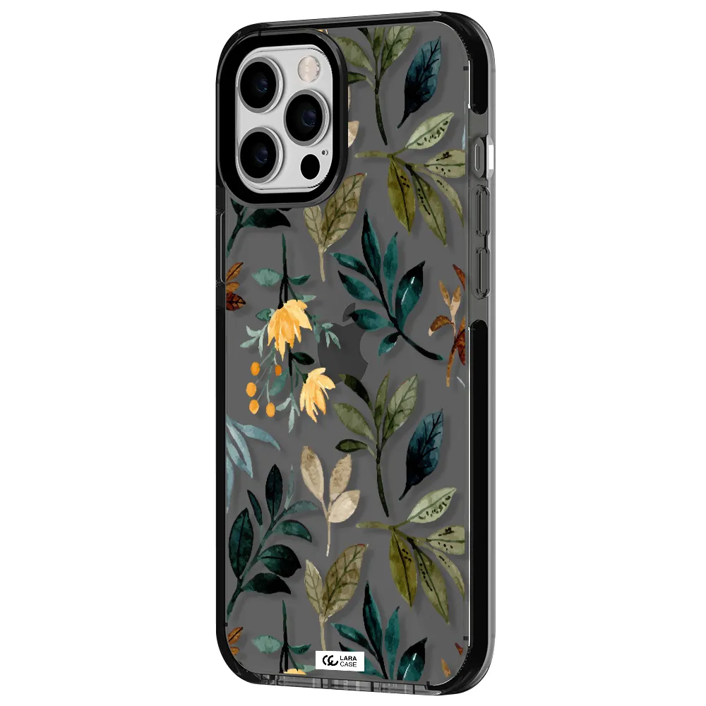 Fall Flowers Apple iPhone 12 pro max impact Smoke Black Case