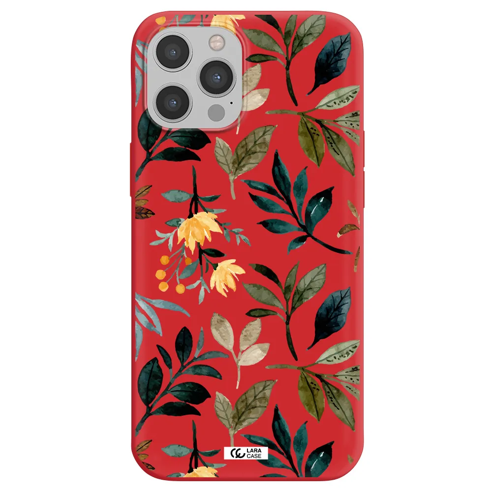 Fall Flowers Apple iPhone 12 pro max Silicone Imperial Red Case